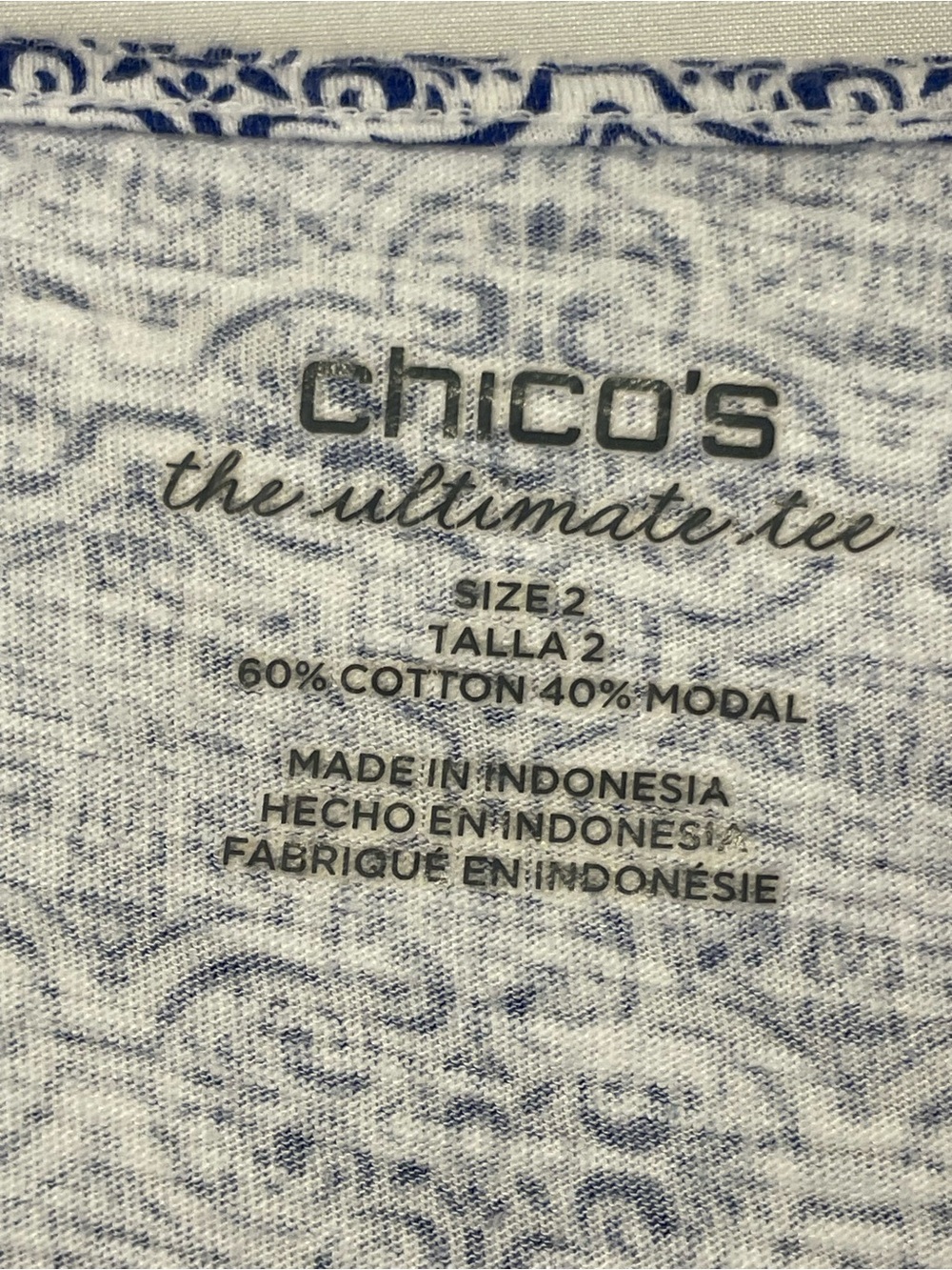 Chico's Blue Patterned V-Neck Tunic Top Women’s Size 2 - Large - Picture 2 of 8